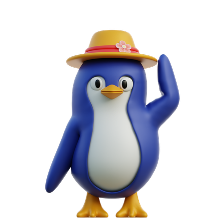 Cute Penguin Standing While Wearing Pamela Hat  3D Icon
