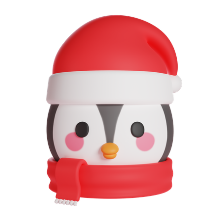 Cute penguin wearing christmas hat and scarf  3D Icon