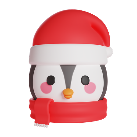 Cute penguin wearing christmas hat and scarf 3D Icon