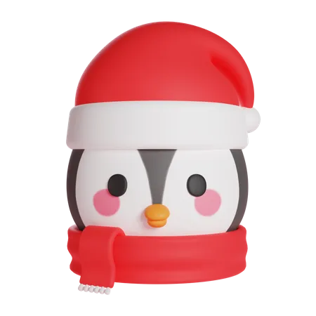 Cute penguin wearing christmas hat and scarf 3D Icon