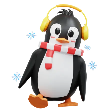 Cute Penguin Wearing Earmuffs  3D Illustration