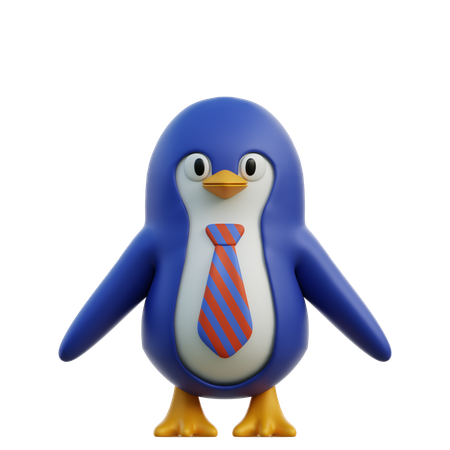 Cute Penguin Wearing Tie While Giving Standing Pose  3D Icon