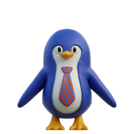 Cute Penguin Wearing Tie While Giving Standing Pose  3D Icon