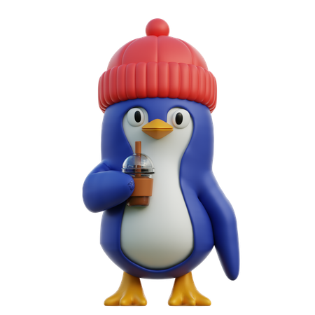 Cute Penguin With Beverage  3D Icon