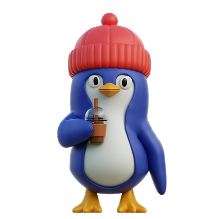 Cute Penguin With Beverage  3D Icon