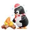 Cute Penguin With Bonfire