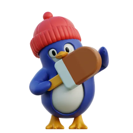 Cute Penguin With Ice Cream  3D Icon
