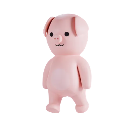 Cute Pig Pose  3D Illustration