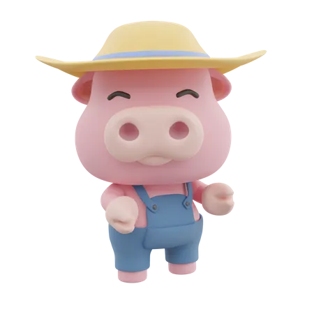 Cute Pig Pose  3D Illustration