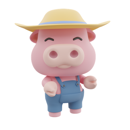 Cute Pig Pose  3D Illustration