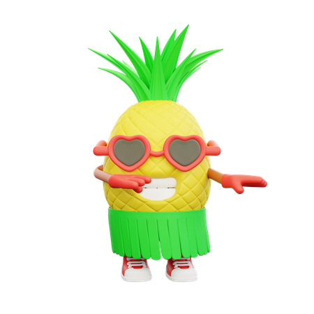 Cute pineapple character doing dancing on beach  3D Illustration