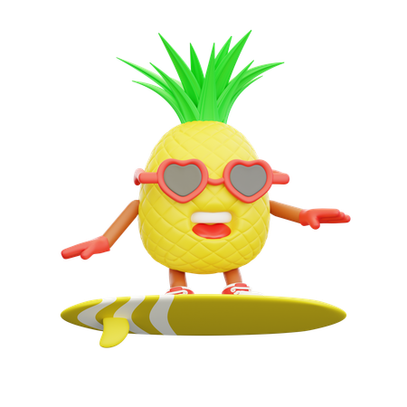 Cute pineapple character doing surfing  3D Icon