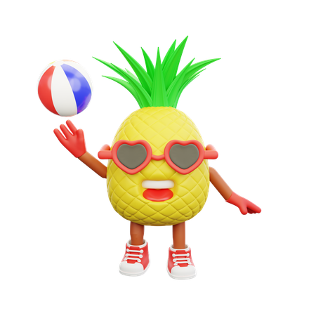 Cute pineapple character dribbling ball  3D Icon