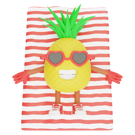 Cute pineapple character enjoying beach  3D Icon