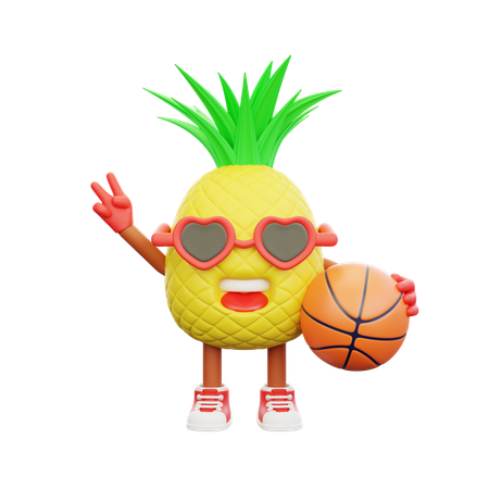 Cute pineapple character holding basketball  3D Icon