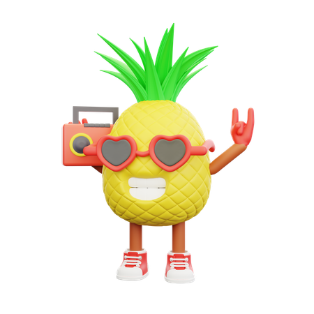 Cute pineapple character taking photo  3D Illustration