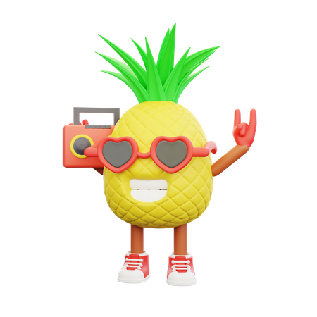 Cute pineapple character taking photo  3D Icon