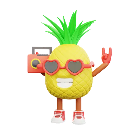 Cute pineapple character taking photo  3D Illustration