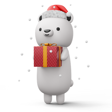 Cute Polar bear carrying christmas gift  3D Illustration