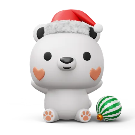Cute Polar bear with christmas ball  3D Illustration