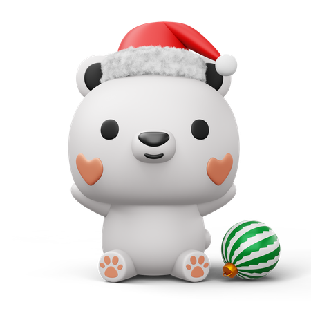 Cute Polar bear with christmas ball  3D Icon