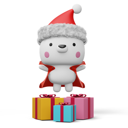 Cute Polar bear with christmas gifts  3D Illustration