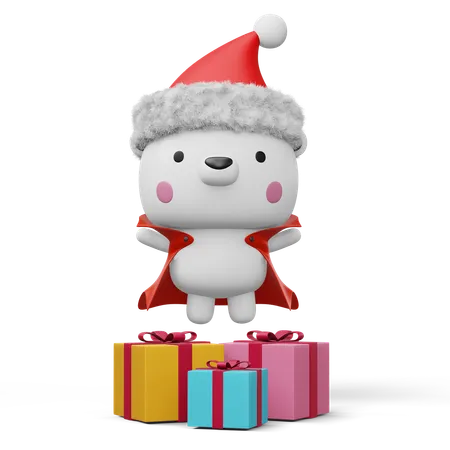 Cute Polar bear with christmas gifts  3D Illustration