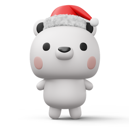 Cute Polar bear with christmas hat  3D Illustration