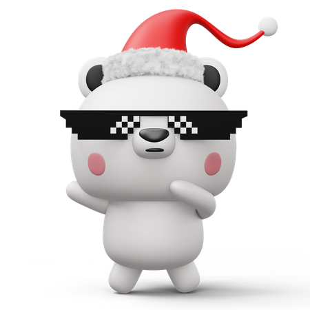 Cute Polar bear with christmas hat  3D Icon