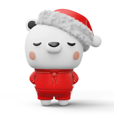 Cute Polar bear with christmas hat  3D Illustration