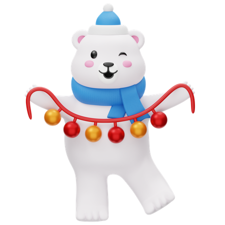 Cute Polar Bear With Fairy Light  3D Illustration