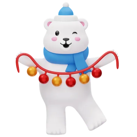 Cute Polar Bear With Fairy Light  3D Illustration