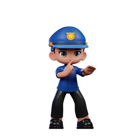 Cute Policeman Doing Shhttt Pose  3D Icon
