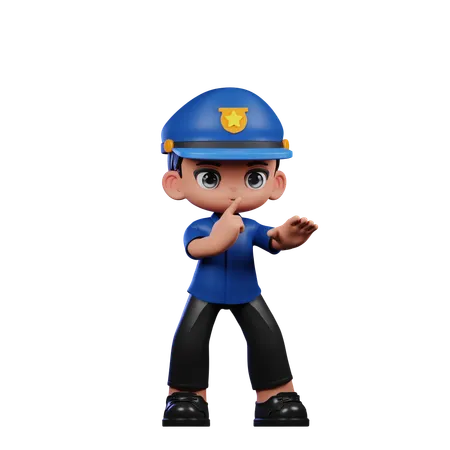 Cute Policeman Doing Shhttt Pose  3D Illustration