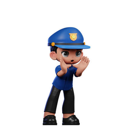 Cute Policeman Doing Shouting Pose  3D Illustration