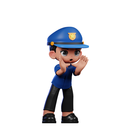Cute Policeman Doing Shouting Pose  3D Icon