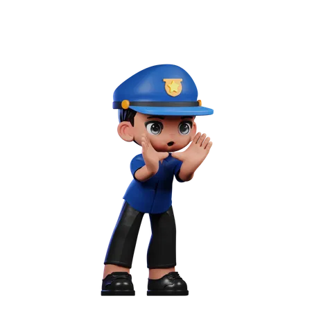 Cute Policeman Doing Shouting Pose  3D Illustration