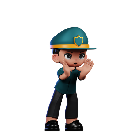 Cute Policeman Doing Shouting Pose  3D Illustration