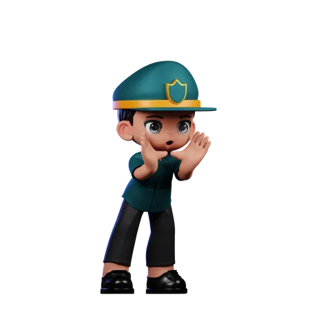 Cute Policeman Doing Shouting Pose  3D Illustration