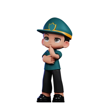 Cute Policeman Doing think Pose  3D Illustration