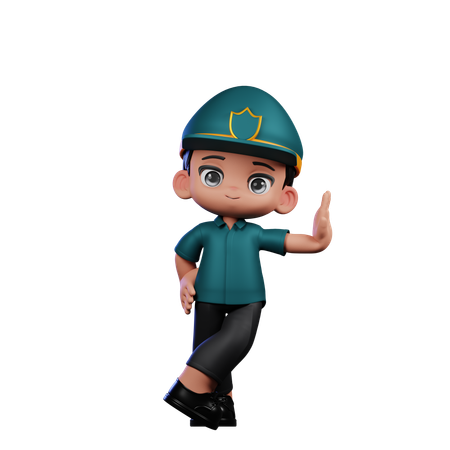 Cute Policeman Giving Cool Pose  3D Illustration