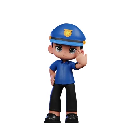 Cute Policeman Pointing At Him  3D Illustration