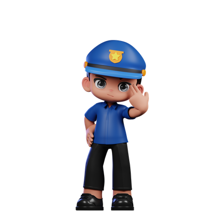 Cute Policeman Pointing At Him  3D Icon