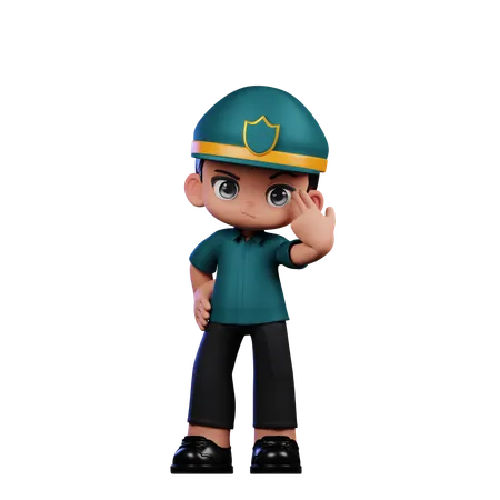 Cute Policeman Pointing At Him  3D Illustration