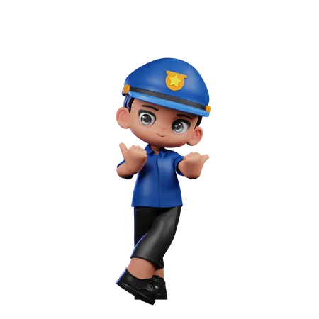 Cute Policeman Pointing At Side  3D Illustration