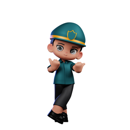 Cute Policeman Pointing At Side  3D Illustration