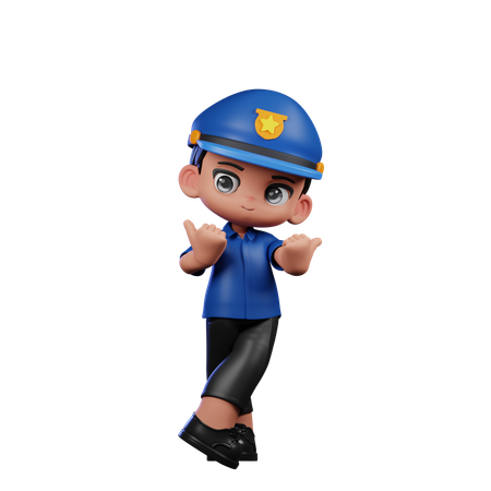 Cute Policeman Pointing At Side  3D Icon