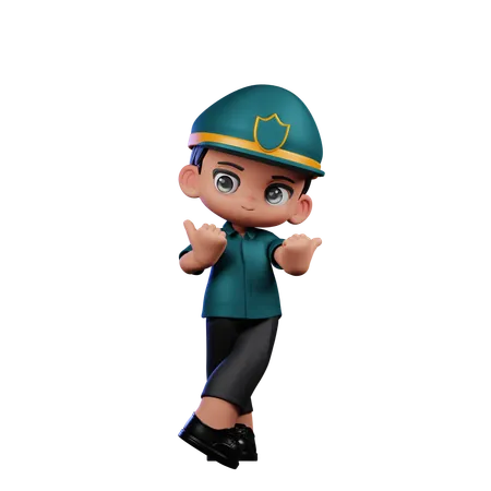 Cute Policeman Pointing At Side  3D Illustration