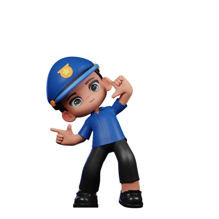 Cute Policeman Pointing Left  3D Illustration