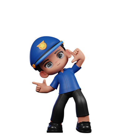 Cute Policeman Pointing Left  3D Illustration